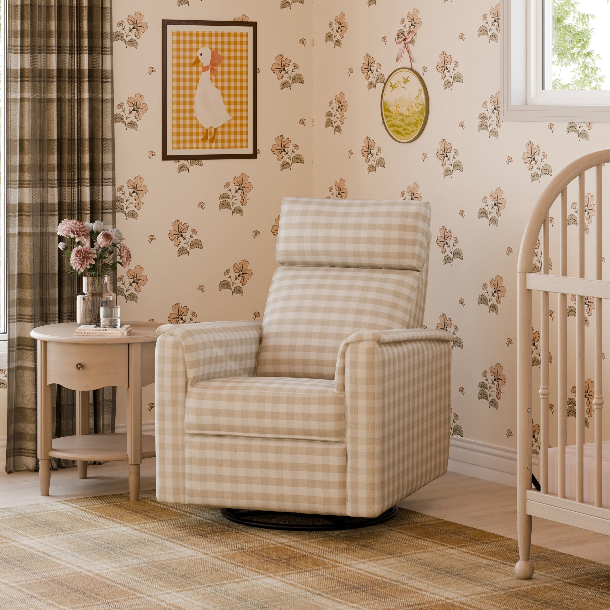 M17182TGH,Willa Pro Power Glider Recliner w/ Power Lumbar in Tan Gingham