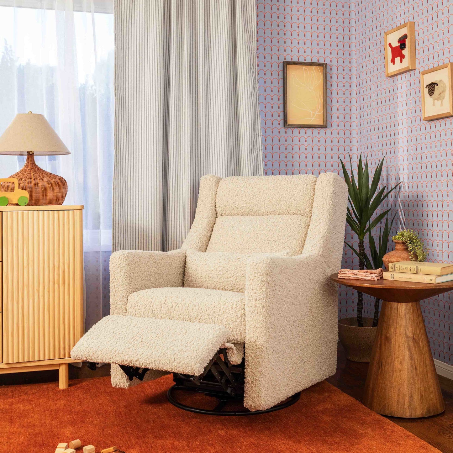 M11286AT,Kiwi Plus Power Glider Recliner w/ Power Headrest in Almond Teddy Loop