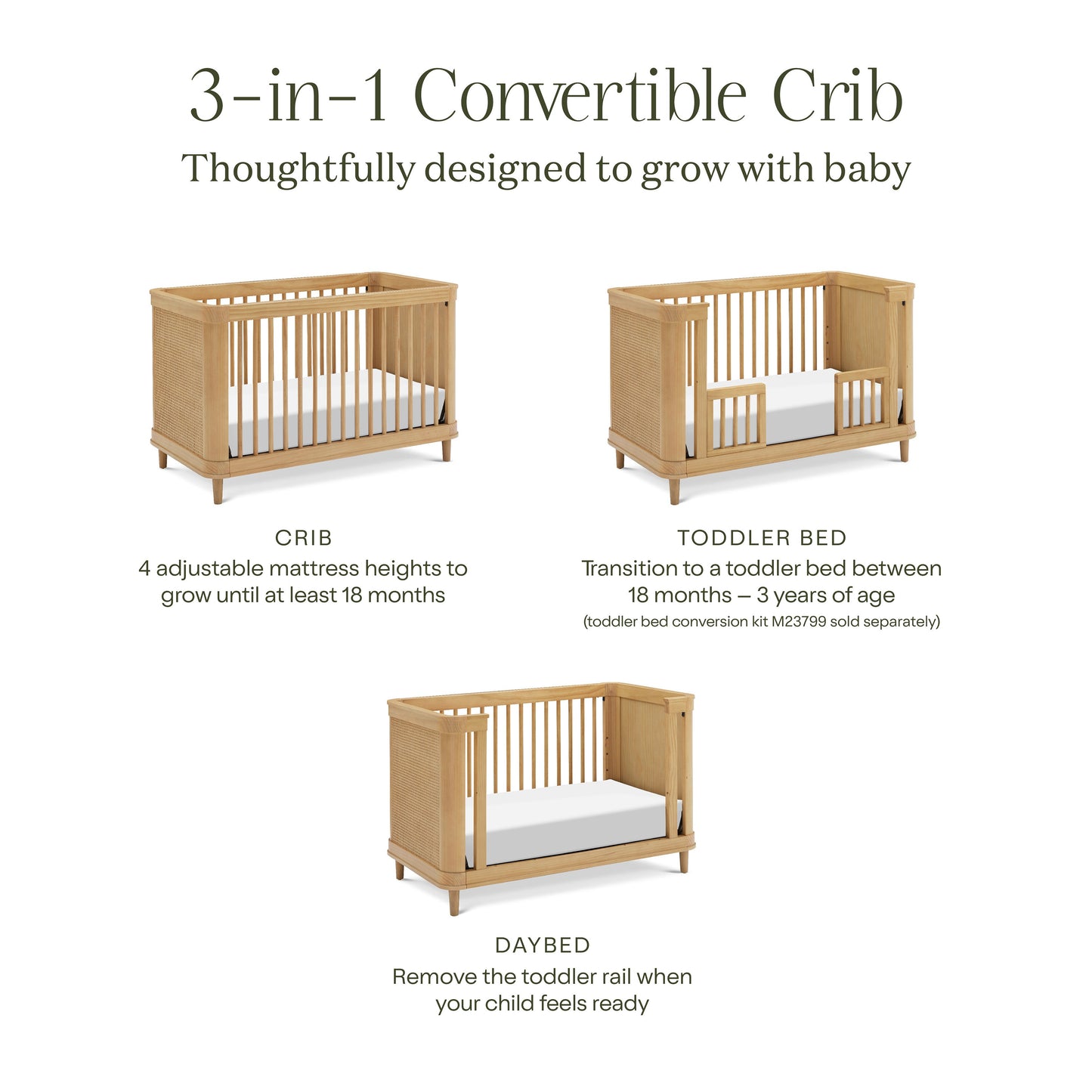 M23701HYHC,Marin with Cane 3-in-1 Convertible Crib in Honey and Honey Cane