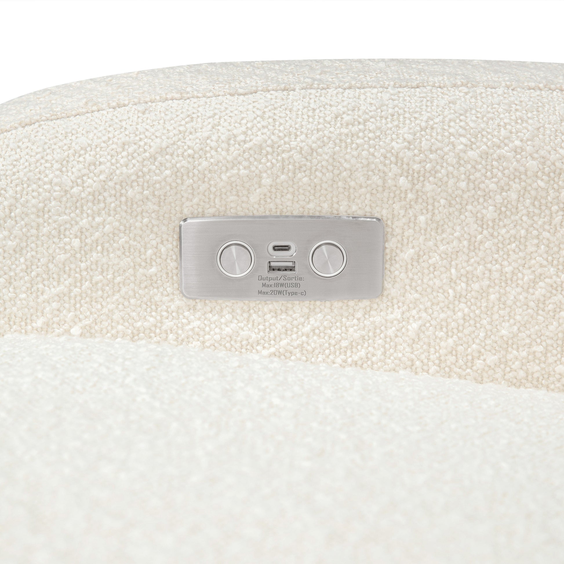 M23188WBLB,Nami Glider Recliner w/ Electronic Control and USB in Ivory Boucle w/Light Wood Base
