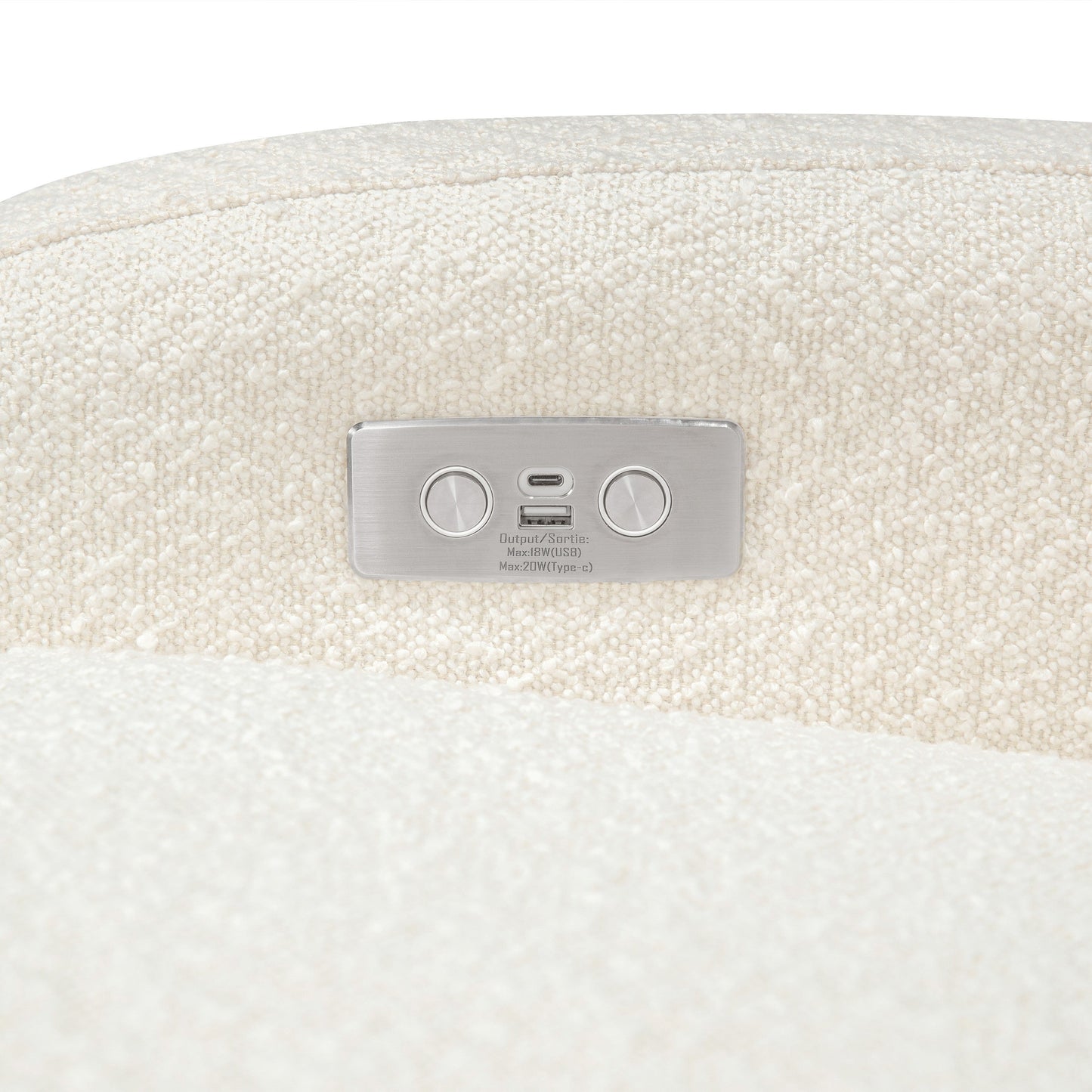 M23188WBLB,Nami Glider Recliner w/ Electronic Control and USB in Ivory Boucle w/Light Wood Base