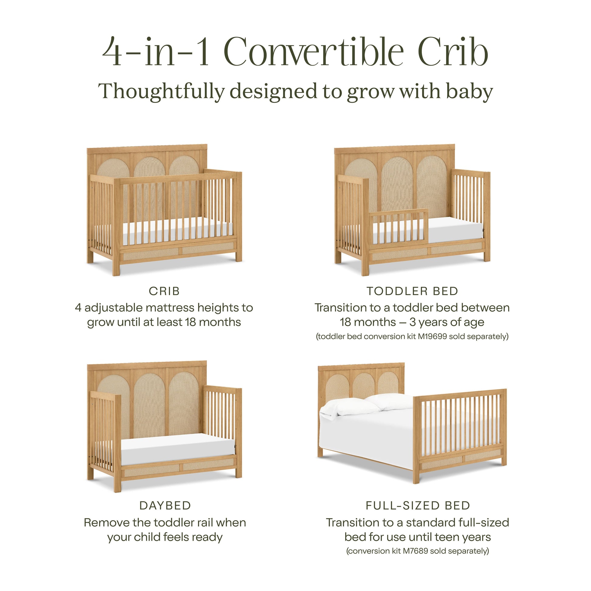 M24801HYPSEW,Eloise 4-in-1 Convertible Crib in Honey & Performance Sand Eco-Weave