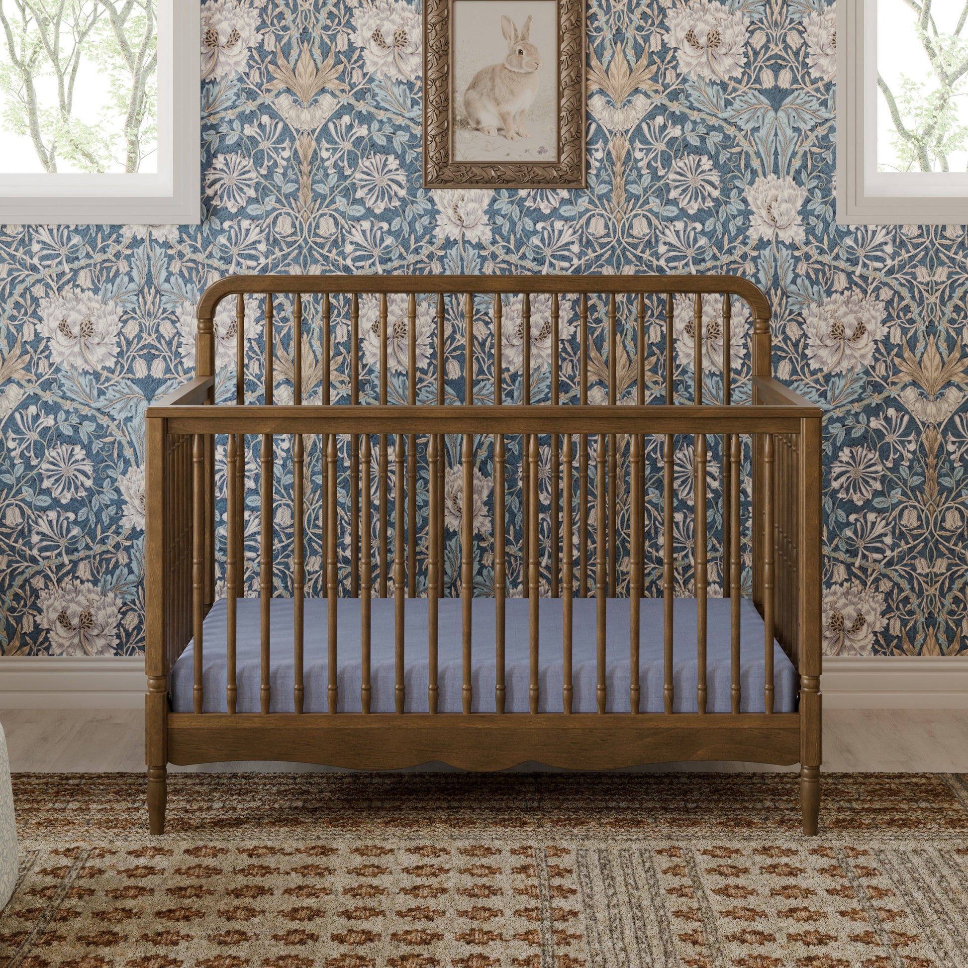 M7141NL,Liberty 4-in-1 Convertible Spindle Crib in Natural Walnut