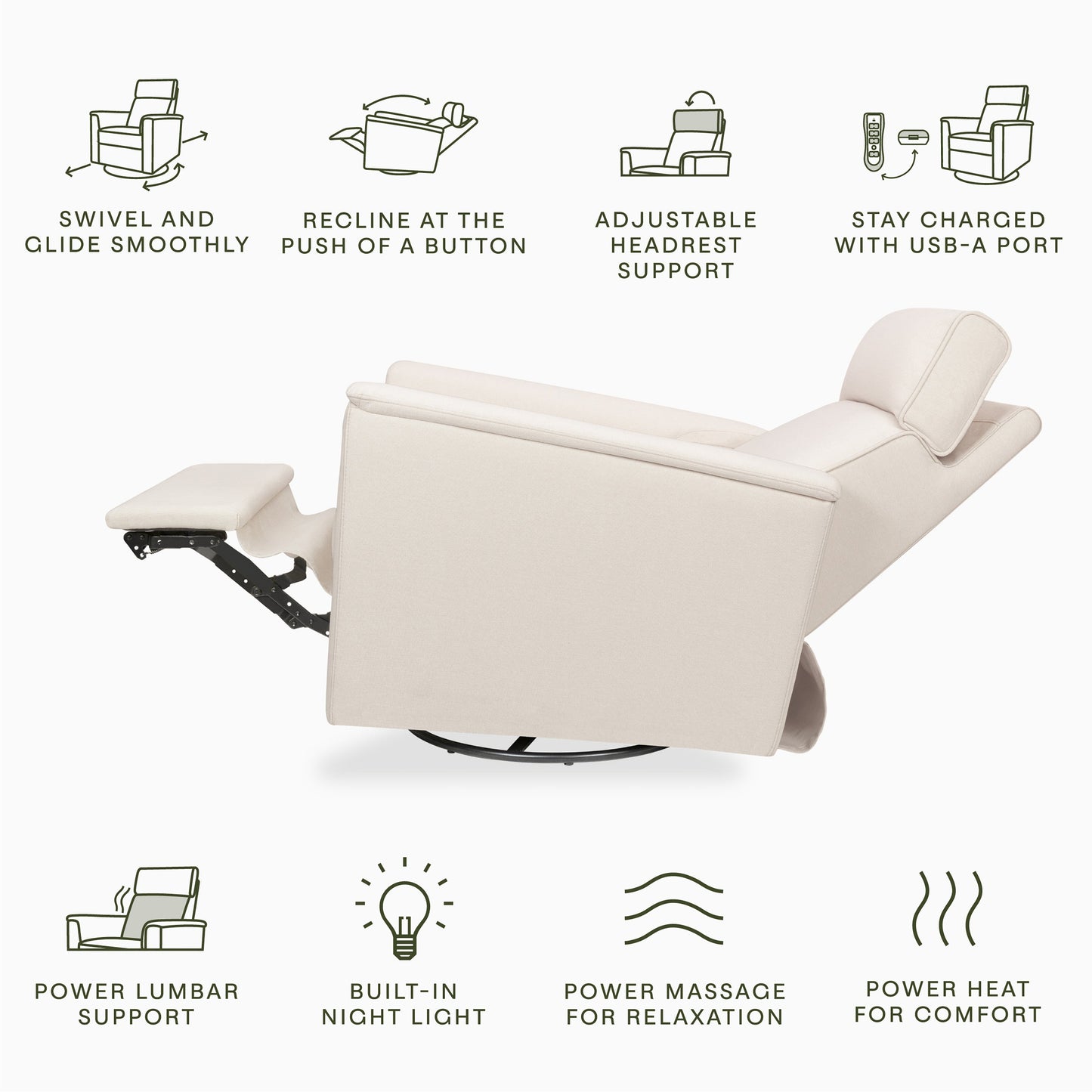 M17183PCMEW,Willa Deluxe Power Glider Recliner w/Heat&Massage in Performance Cream Eco-Weave