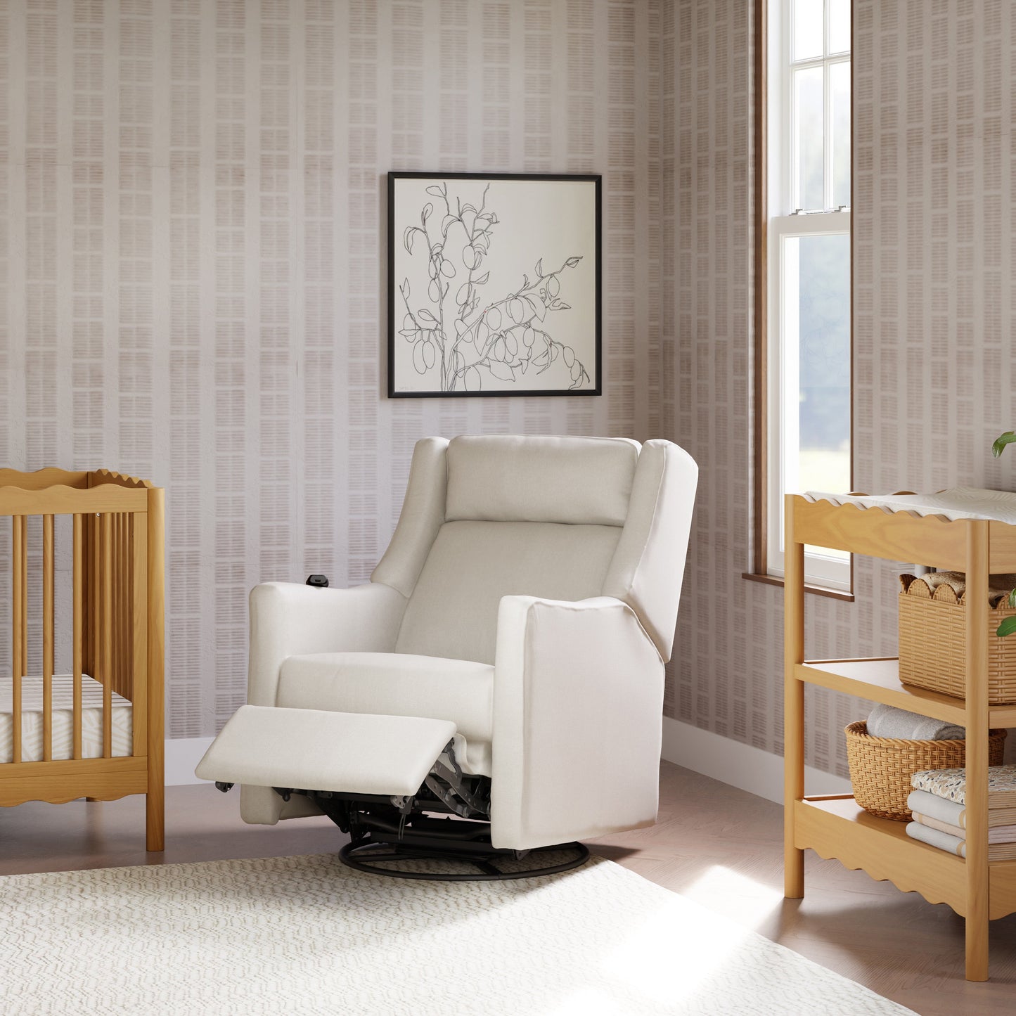 M11283PCMEW,Kiwi Deluxe Power Glider Recliner w/Heat&Massage in Performance Cream Eco-Weave