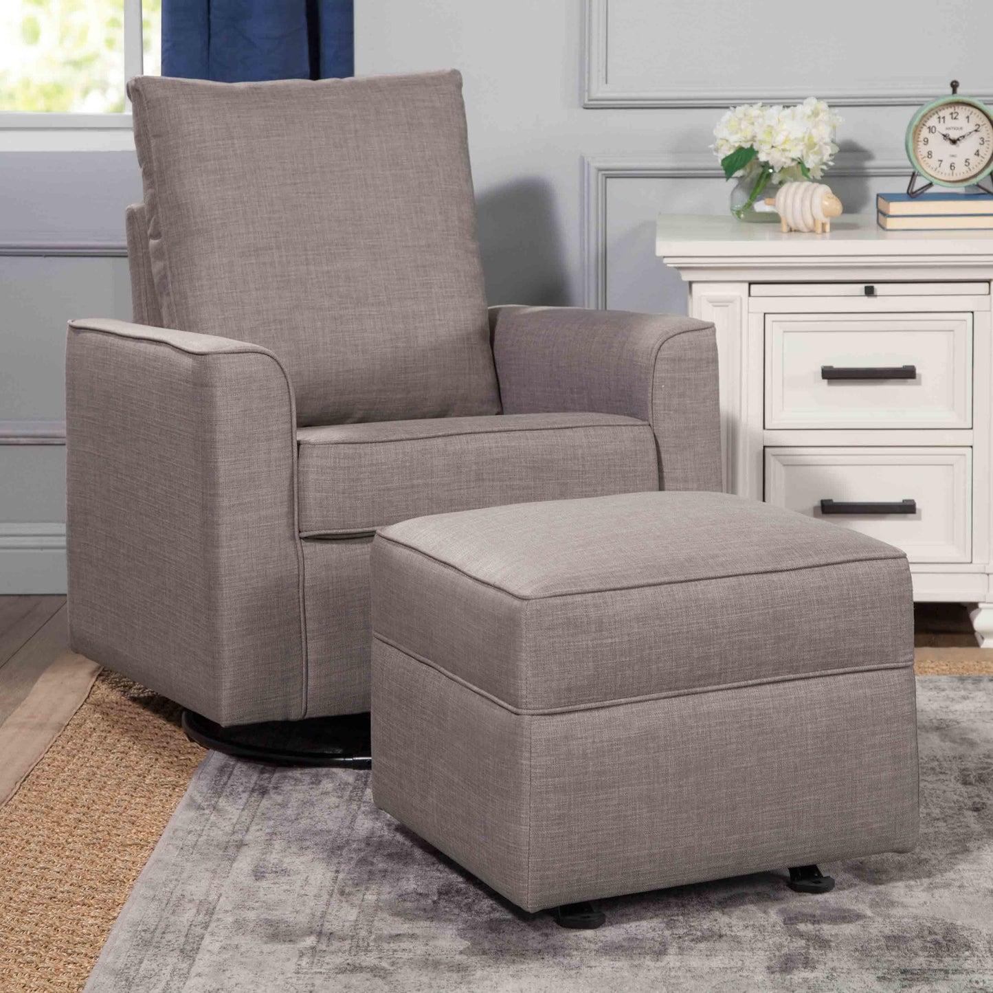 M17285FTGRY,Willa/Alden Gliding Ottoman in Steel Grey Tweed