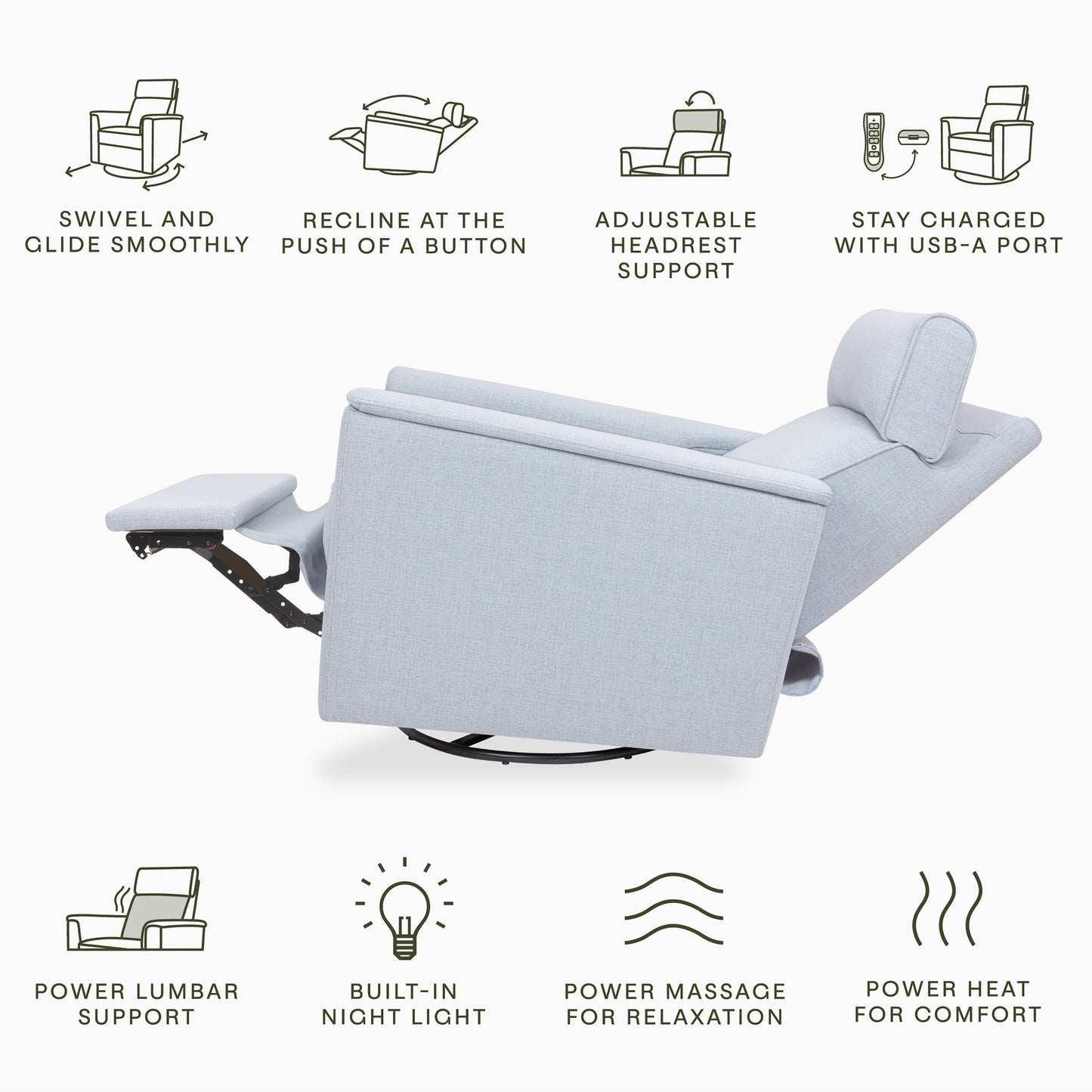 M17183PCET,Willa Deluxe Power Glider Recliner w/Heat&Massage in Performance Blue Chambray Eco-Twill