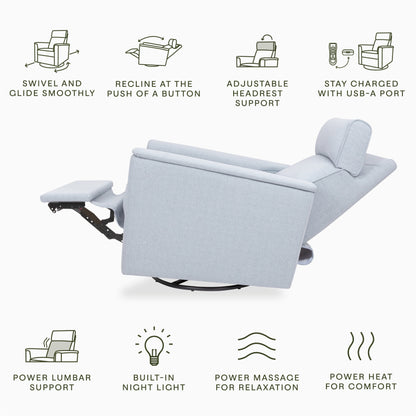 M17183PCET,Willa Deluxe Power Glider Recliner w/Heat&Massage in Performance Blue Chambray Eco-Twill