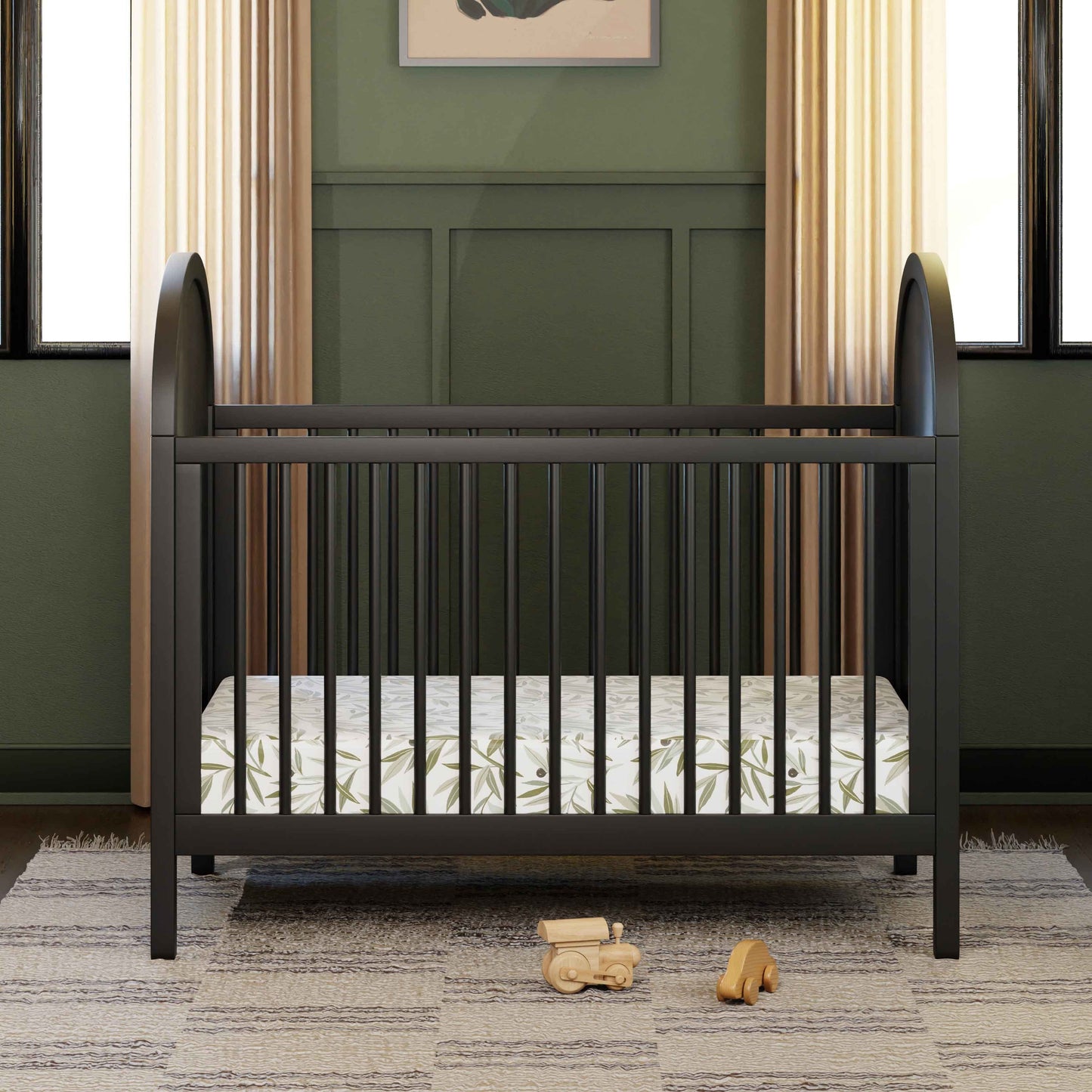 M25601BNC,Bondi Cane 3-in-1 Convertible Crib w/ Toddler Bed Kit in Black with Natural Cane