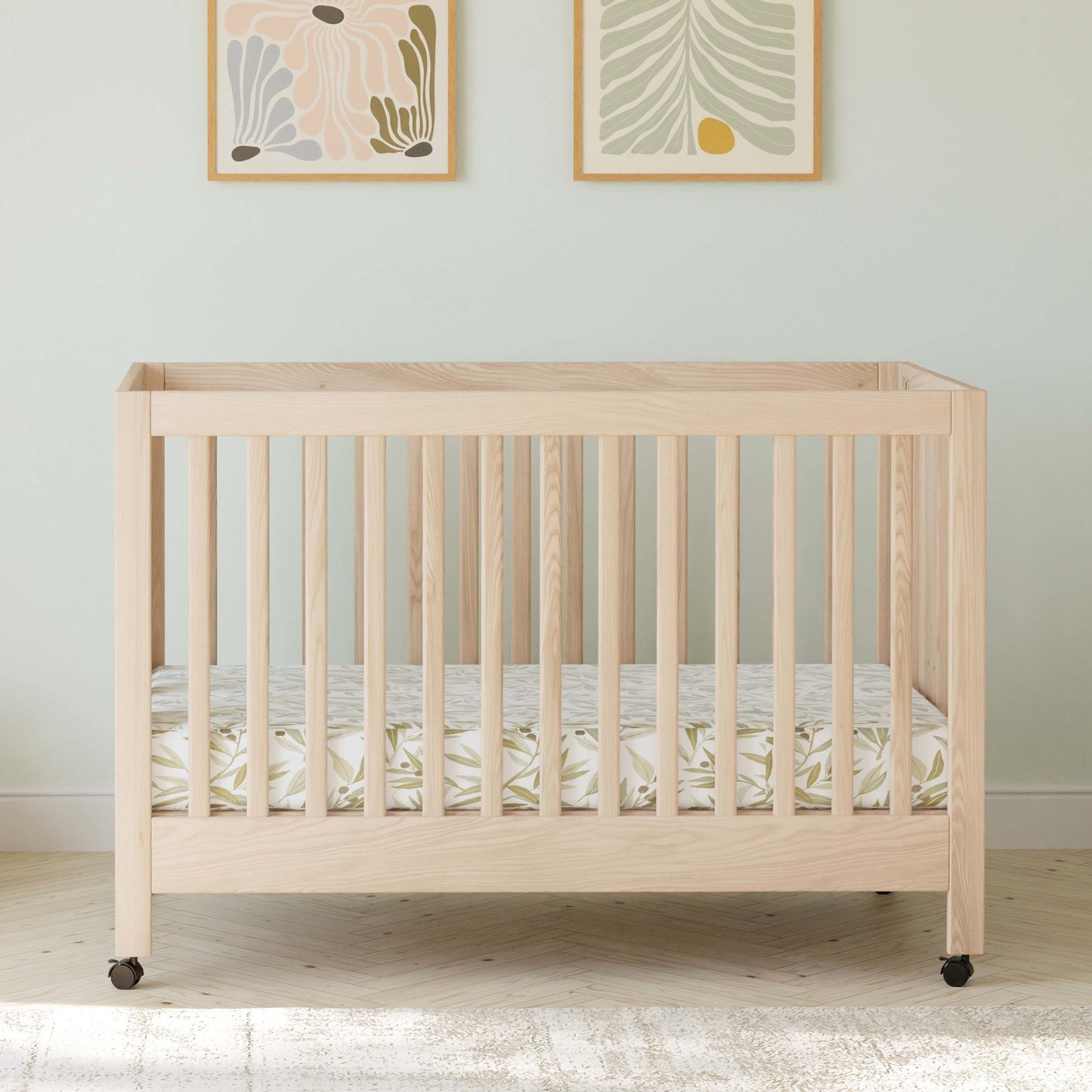 M6601NX,Maki Full-Size Folding Crib w/Toddler Bed Conversion Kit in Washed Natural