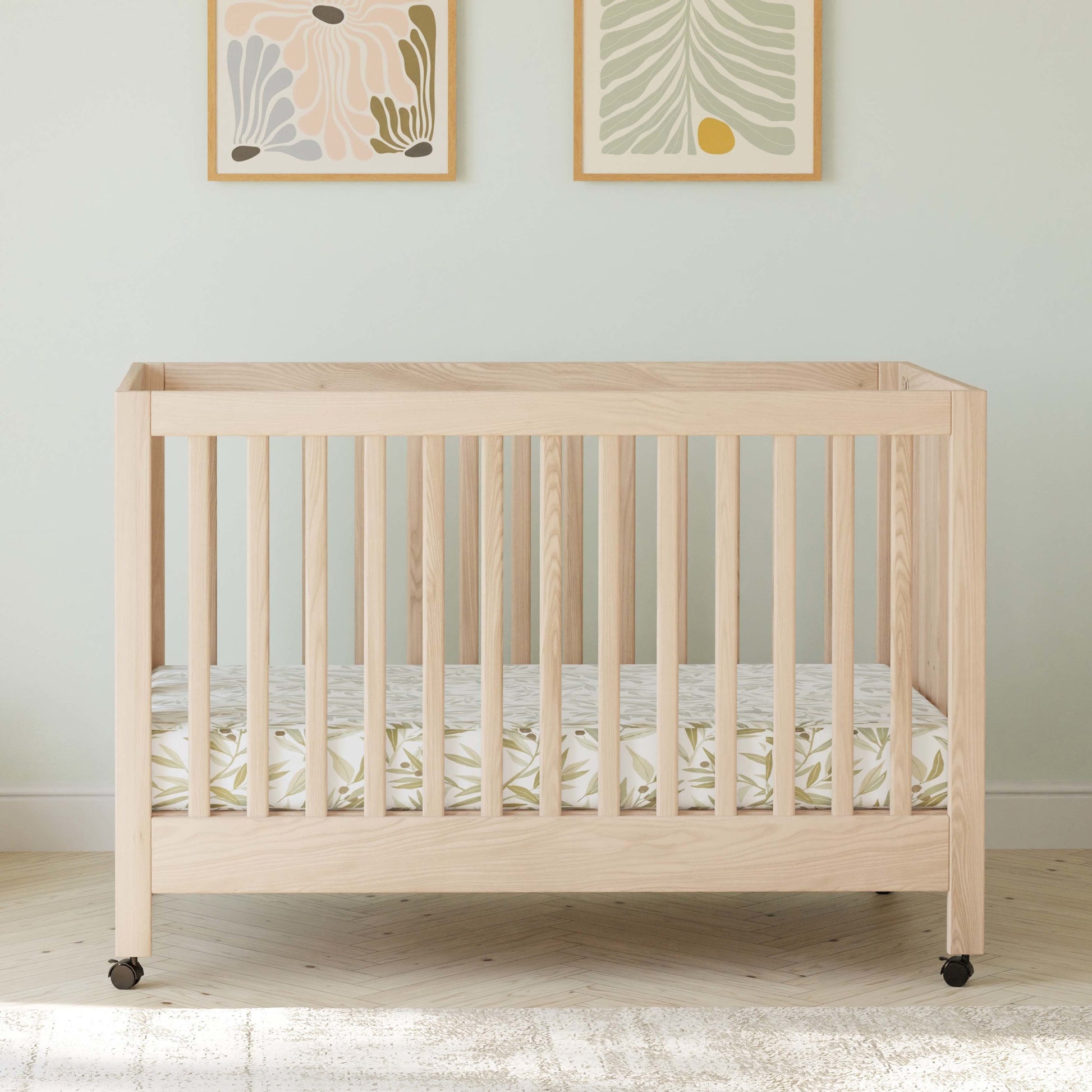 M6601NX,Maki Full-Size Folding Crib w/Toddler Bed Conversion Kit in Washed Natural