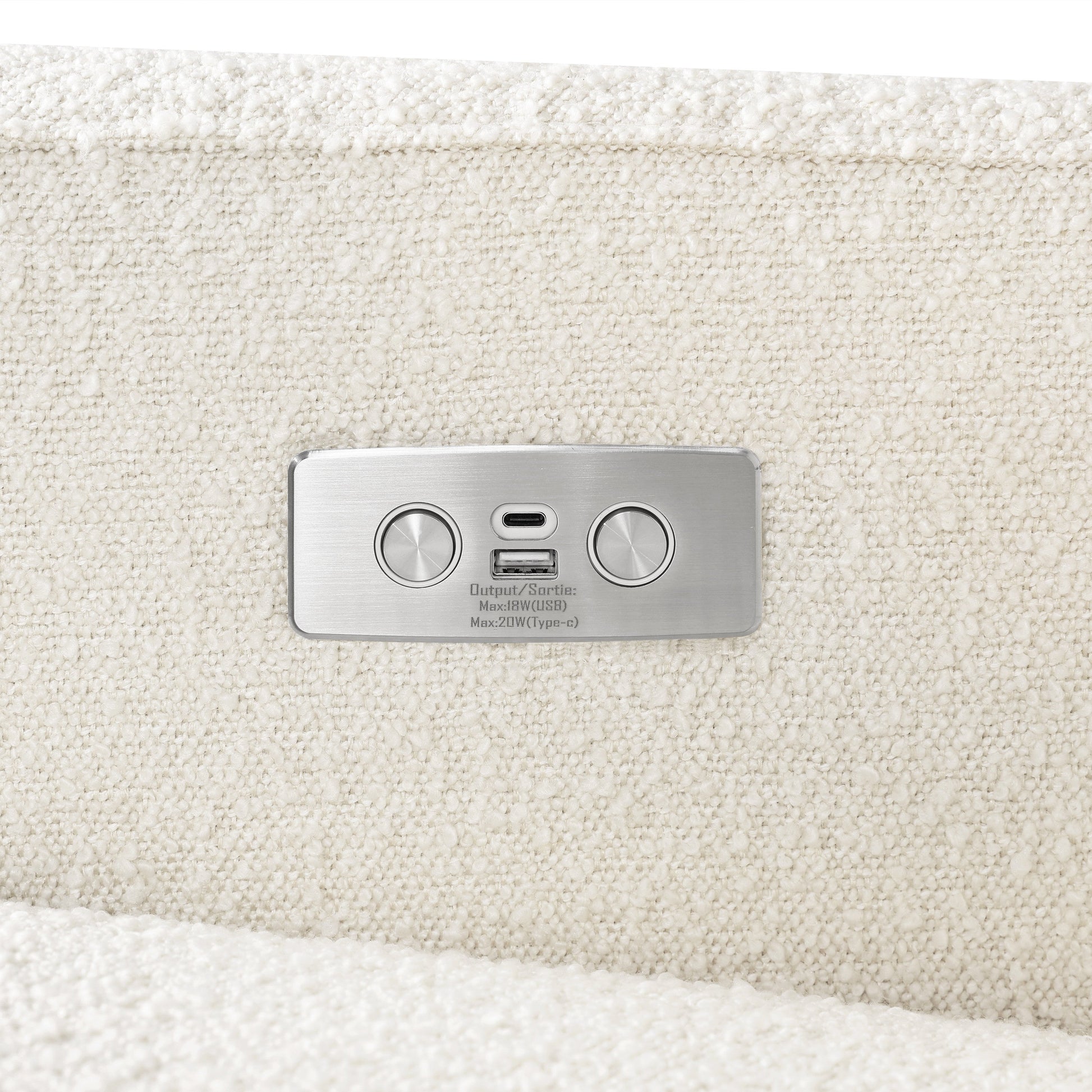M23085WBLB,Sigi Glider Recliner w/ Electronic Control and USB in Ivory Boucle w/ Light Wood Base