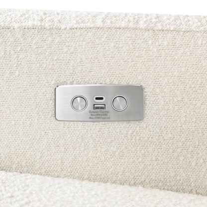 M23085WBLB,Sigi Glider Recliner w/ Electronic Control and USB in Ivory Boucle w/ Light Wood Base