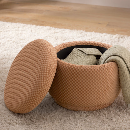 M22985CVC,Enoki Storage Ottoman in Canyon Velvet Checker