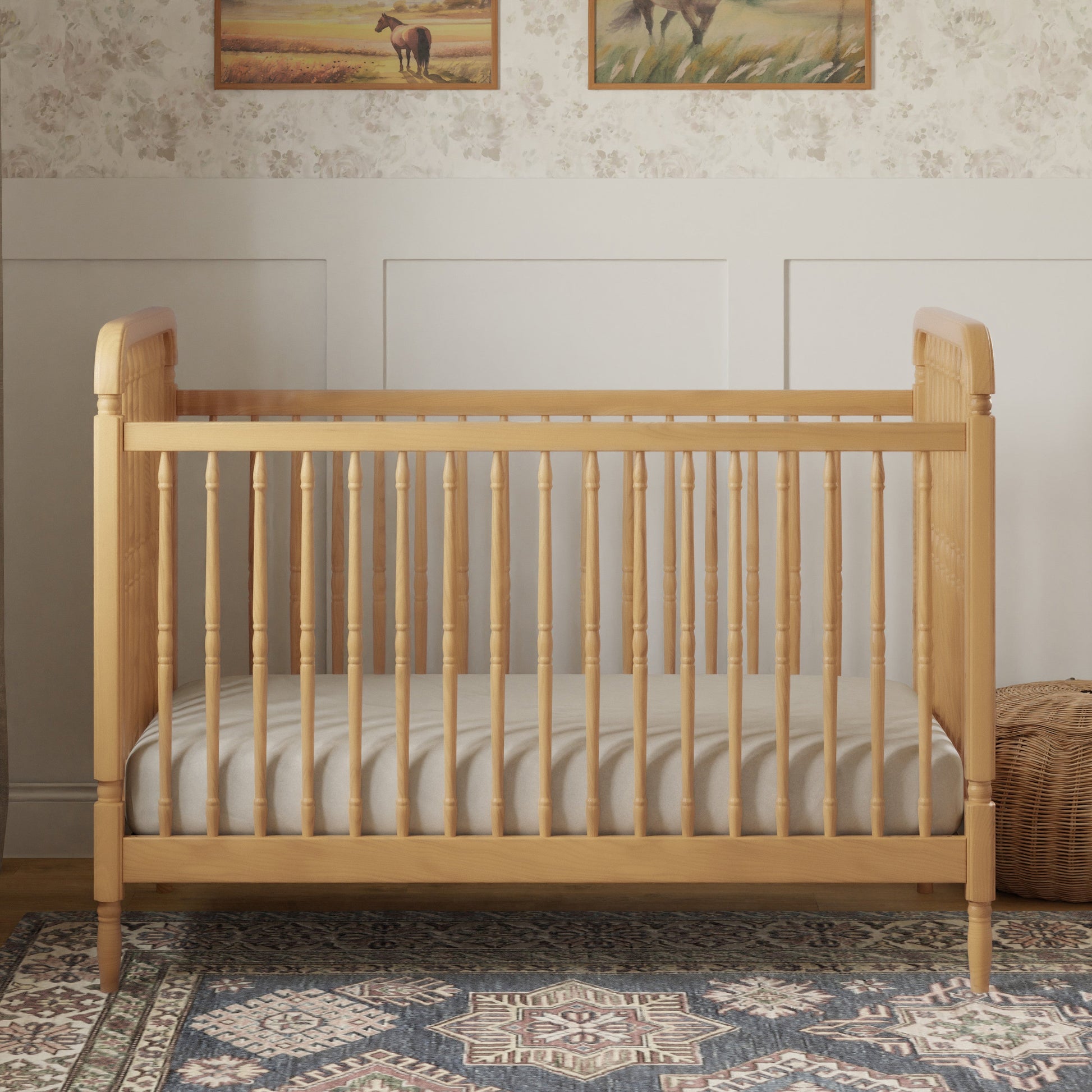M7101HY,Liberty 3-in-1 Convertible Spindle Crib w/Toddler Bed Conversion Kit in Honey