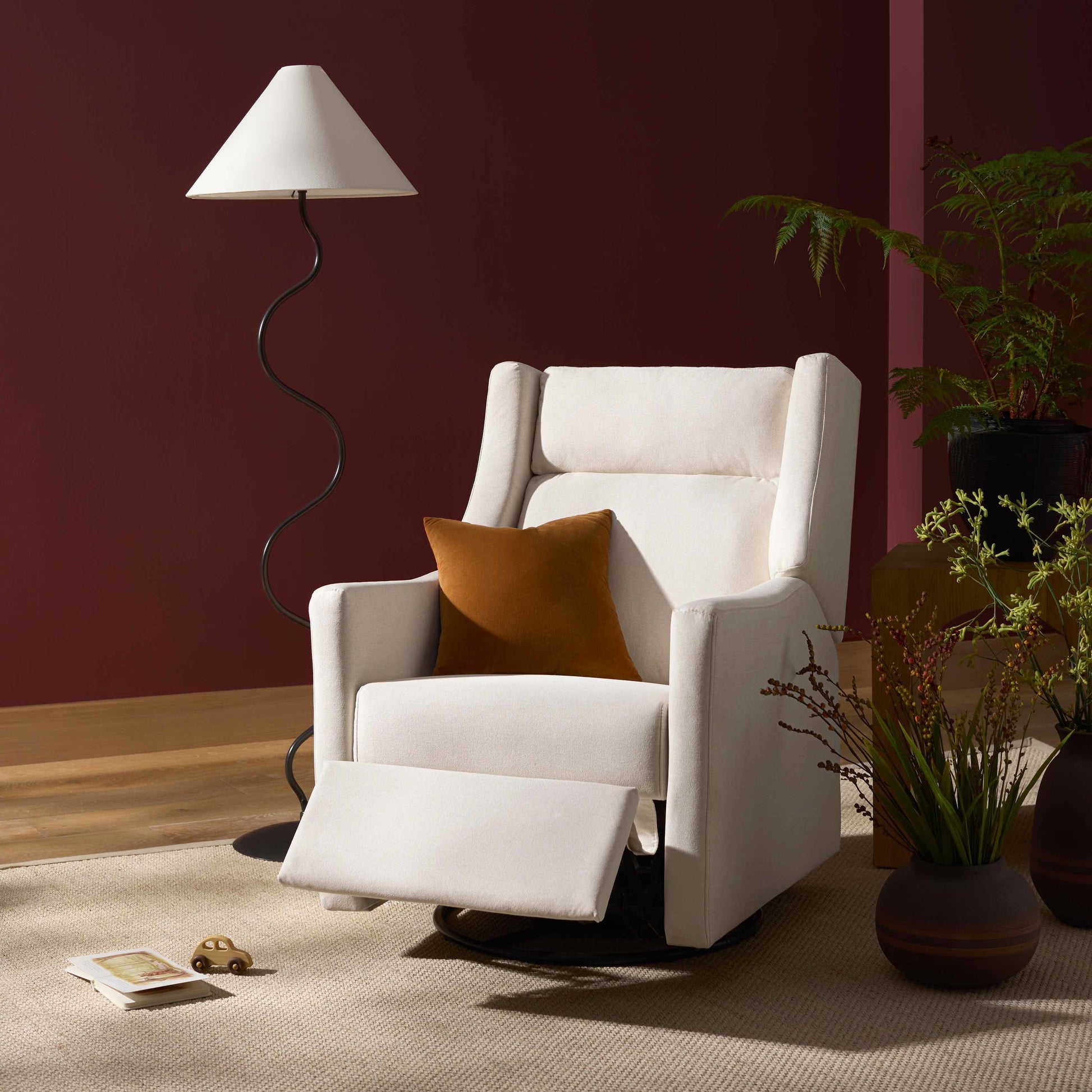 M11286PCMEW,Kiwi Plus Power Glider Recliner w/ Power Headrest in Performance Cream Eco-Weave
