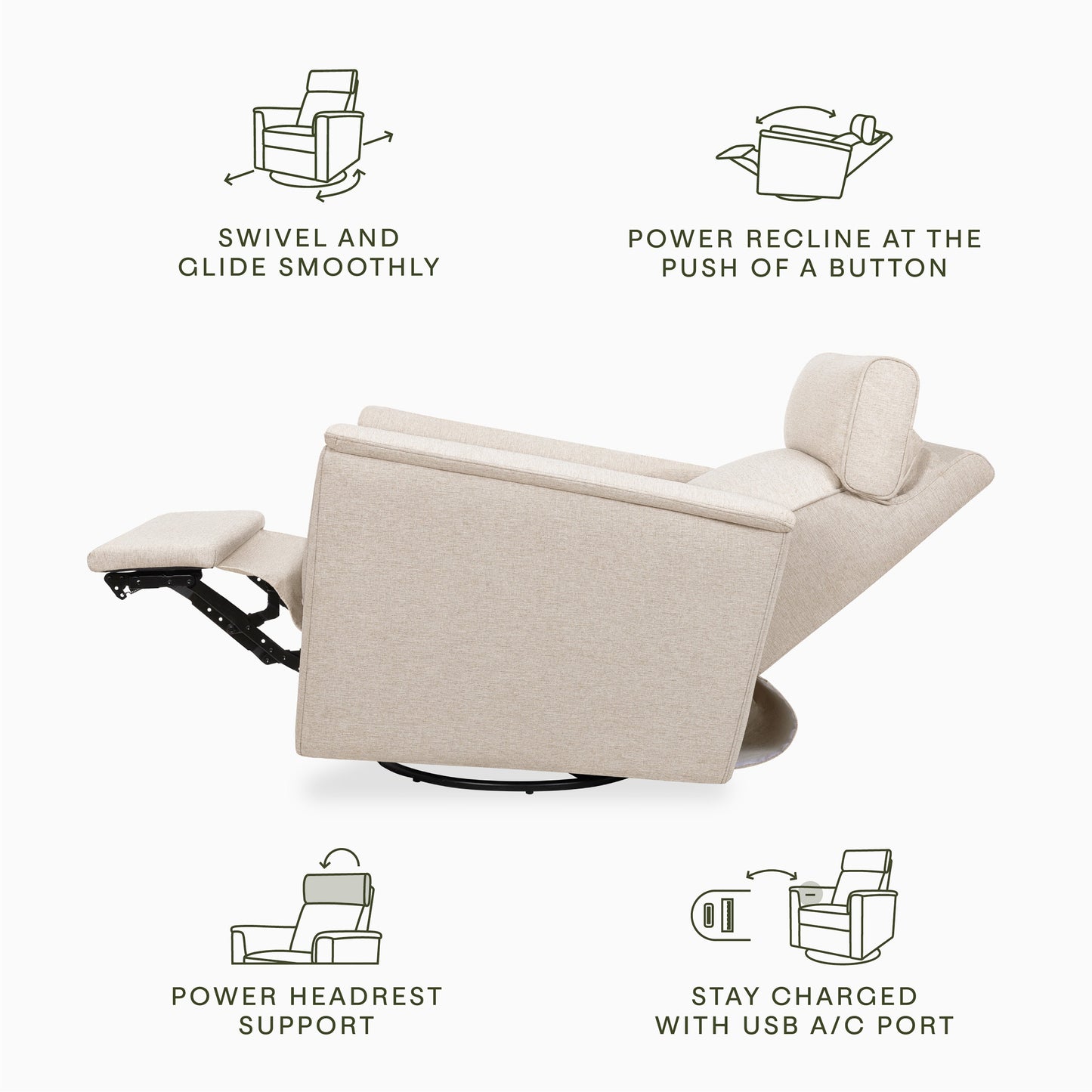 M17186PBEW,Willa Plus Power Glider Recliner w/ Power Headrest in Performance Beach Eco-Weave