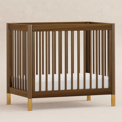 M12998NLGLD,Gelato 4-in-1 Convertible Mini Crib and Twin bed in Natural Walnut Finish with Gold Feet