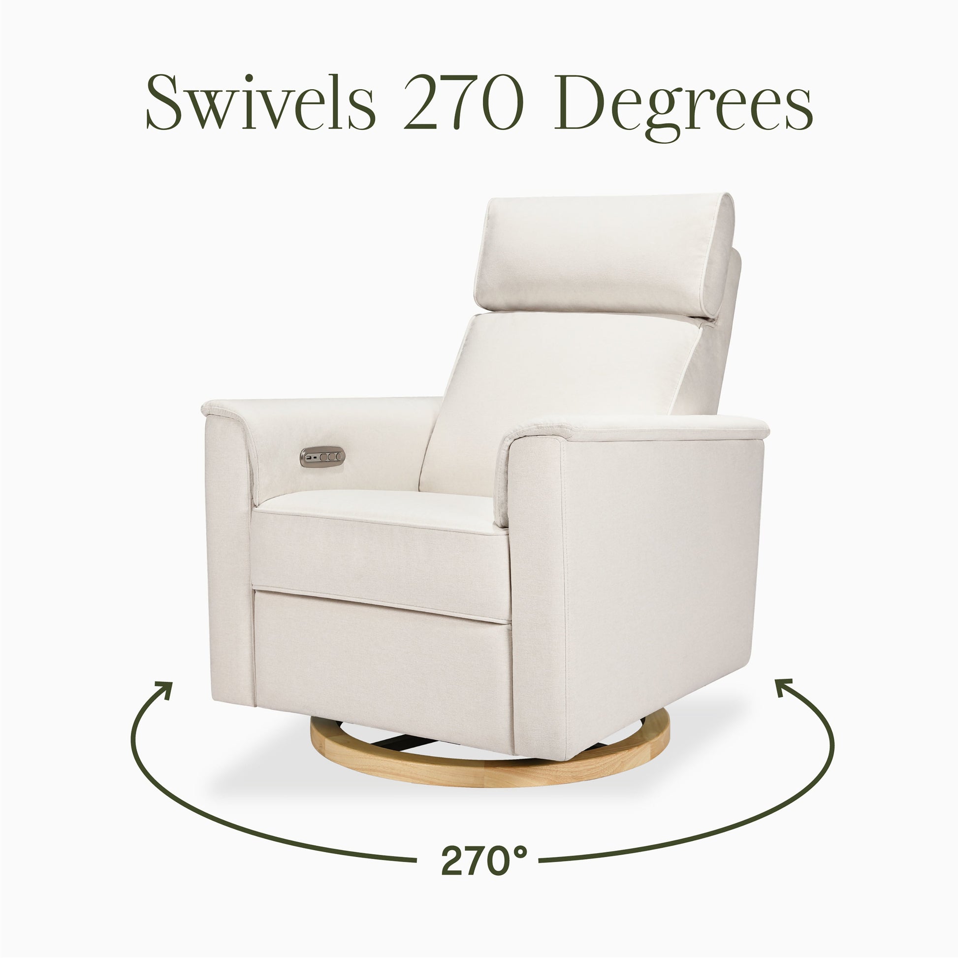 B17186PCMEWLB,Willa Plus Power Glider Recliner w/ Power Headrest in Performance Cream Eco-Weave w/Light Wood base