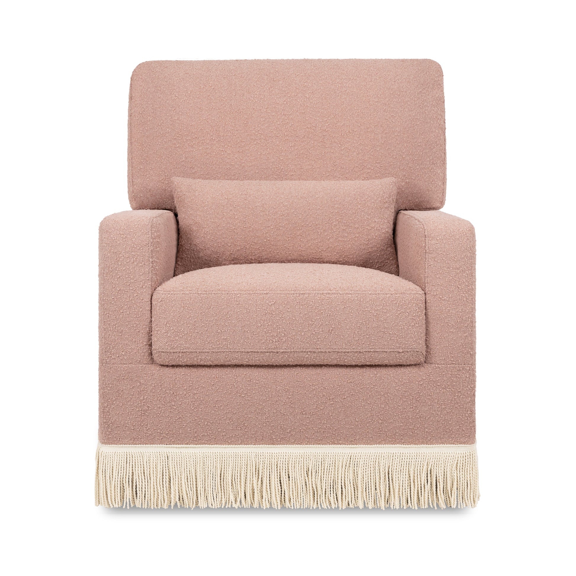 M21787RSBIF,Crawford Pillowback Comfort Swivel Glider in Rose Boucle with Ivory Tassel Fringe