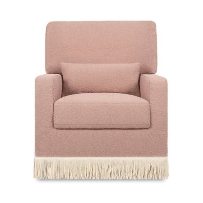 M21787RSBIF,Crawford Pillowback Comfort Swivel Glider in Rose Boucle with Ivory Tassel Fringe