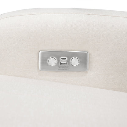 M23188PCMEWLB,Nami Glider Recliner w/ Electronic Control and USB in Performance Cream Eco-Weave w/Light wood base