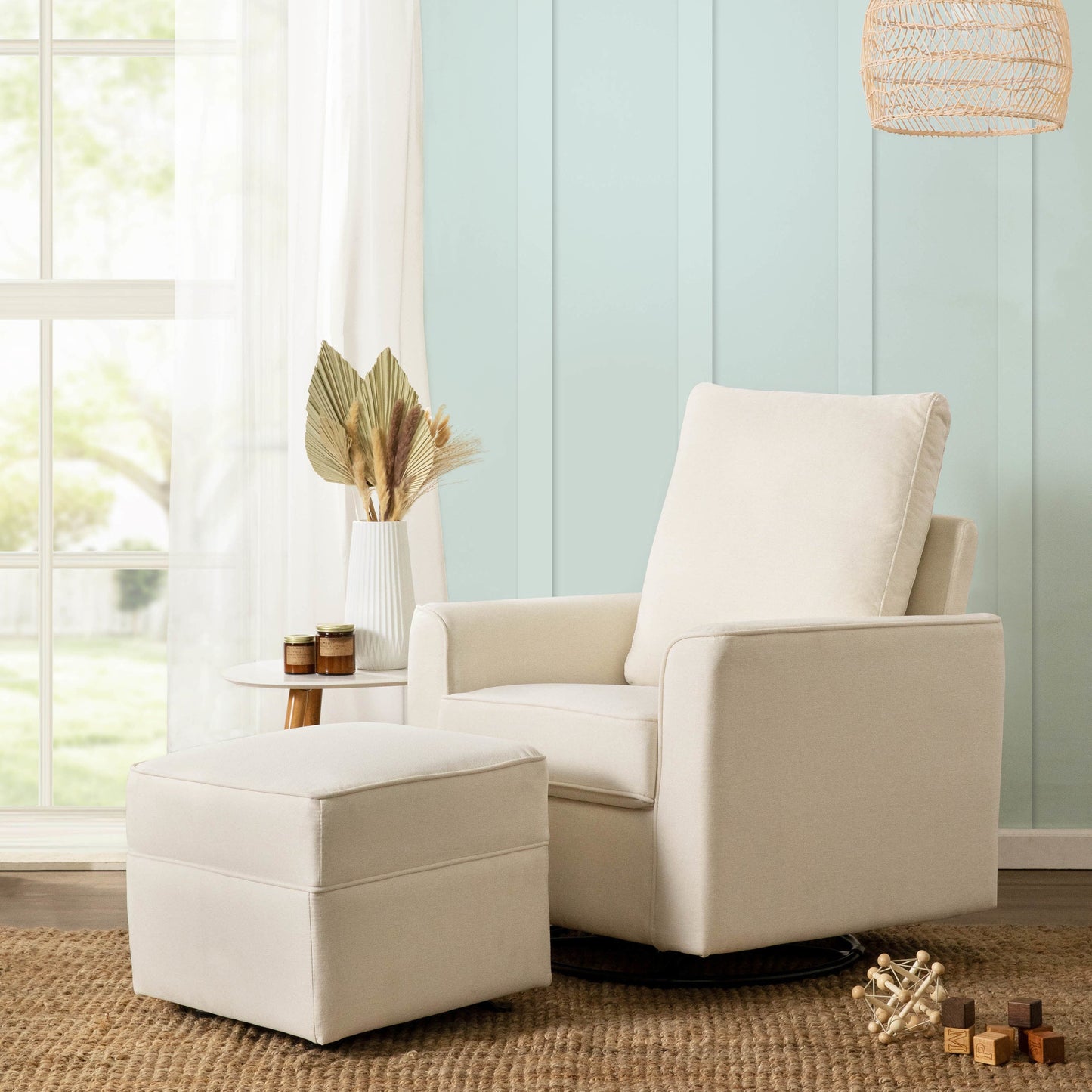 M17285PCMEW,Willa/Alden Gliding Ottoman in Performance Cream Eco-Weave