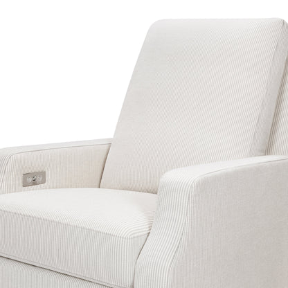 M22286FCSLB,Crewe Electronic Swivel Glider Recliner in Fog Chatham Stripe Performance Eco-Weave w/LB