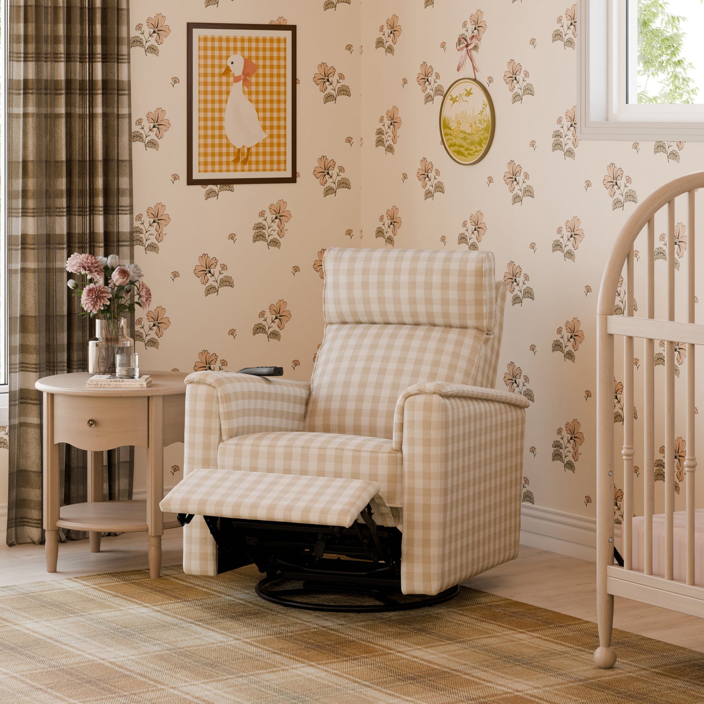 M17183TGH,Willa Deluxe Power Glider Recliner w/Heat&Massage in Tan Gingham