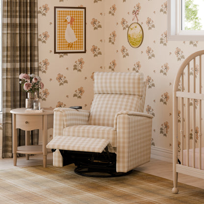 M17183TGH,Willa Deluxe Power Glider Recliner w/Heat&Massage in Tan Gingham