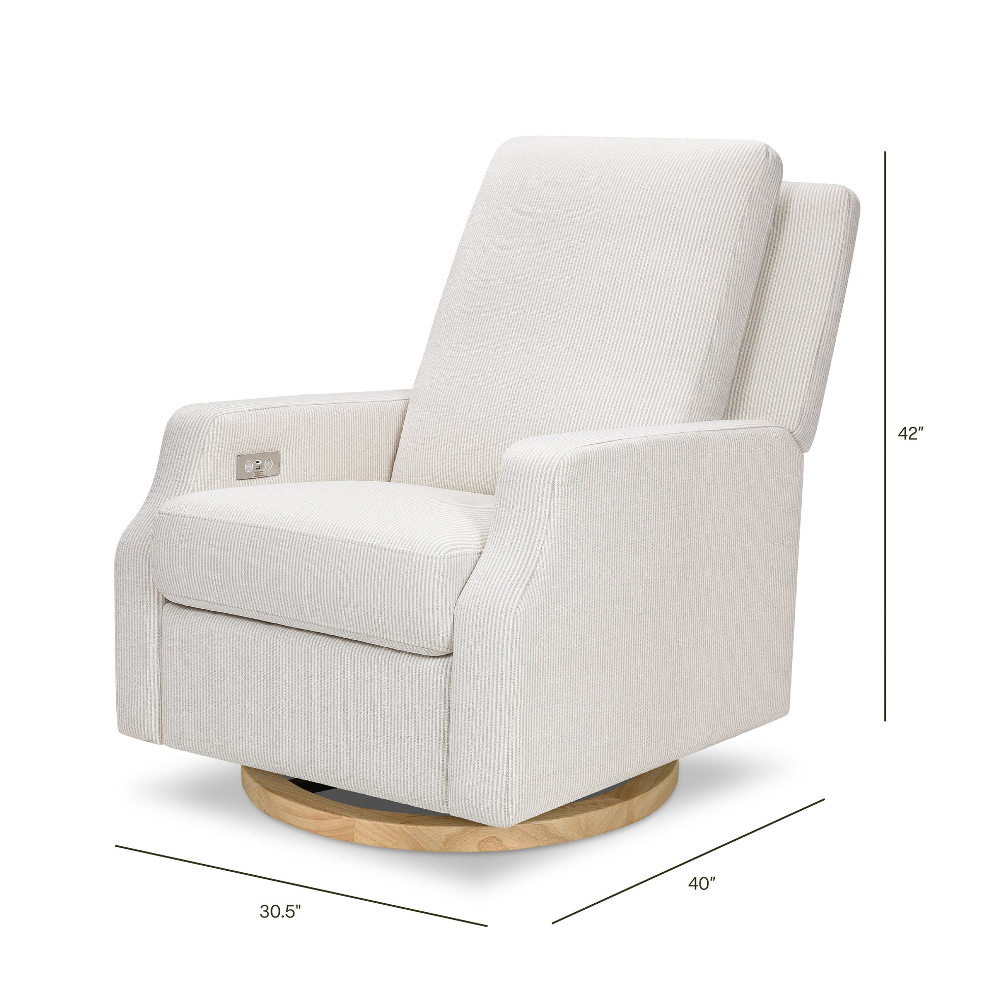 M22286FCSLB,Crewe Electronic Swivel Glider Recliner in Fog Chatham Stripe Performance Eco-Weave w/LB