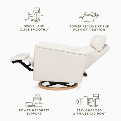 B17186PCMEWLB,Willa Plus Power Glider Recliner w/ Power Headrest in Performance Cream Eco-Weave w/Light Wood base