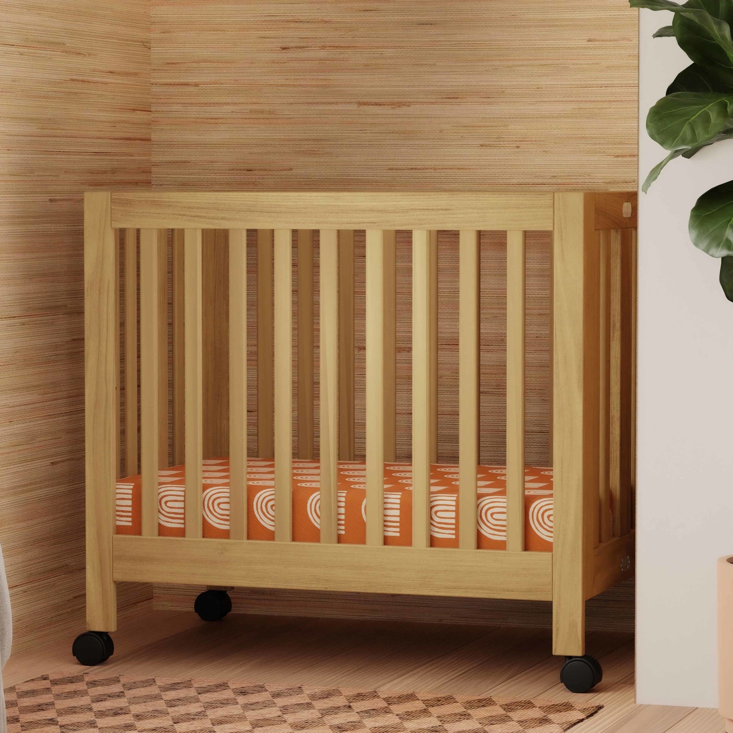 M6698HY,Origami Mini Crib in Honey