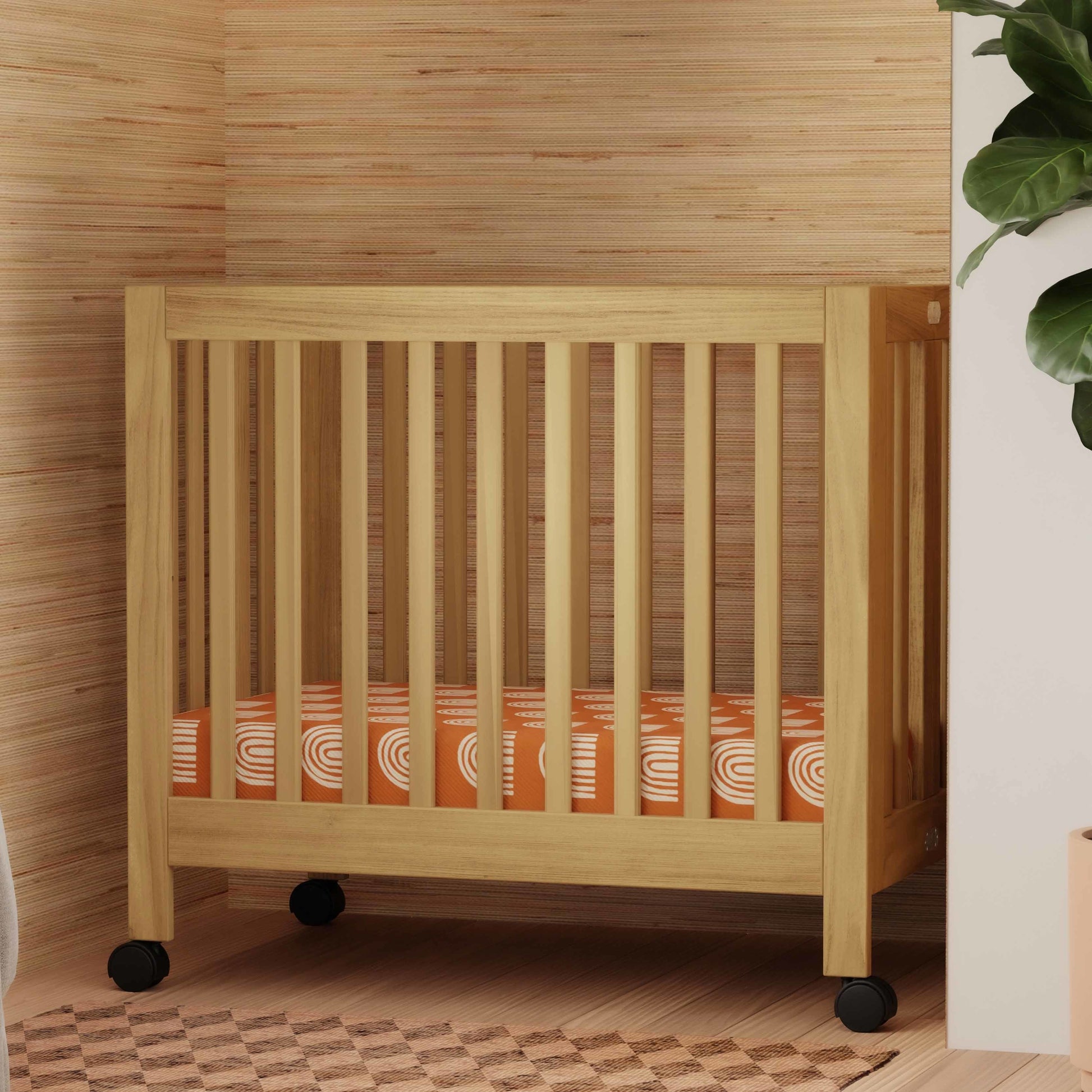 M6698HY,Origami Mini Crib in Honey
