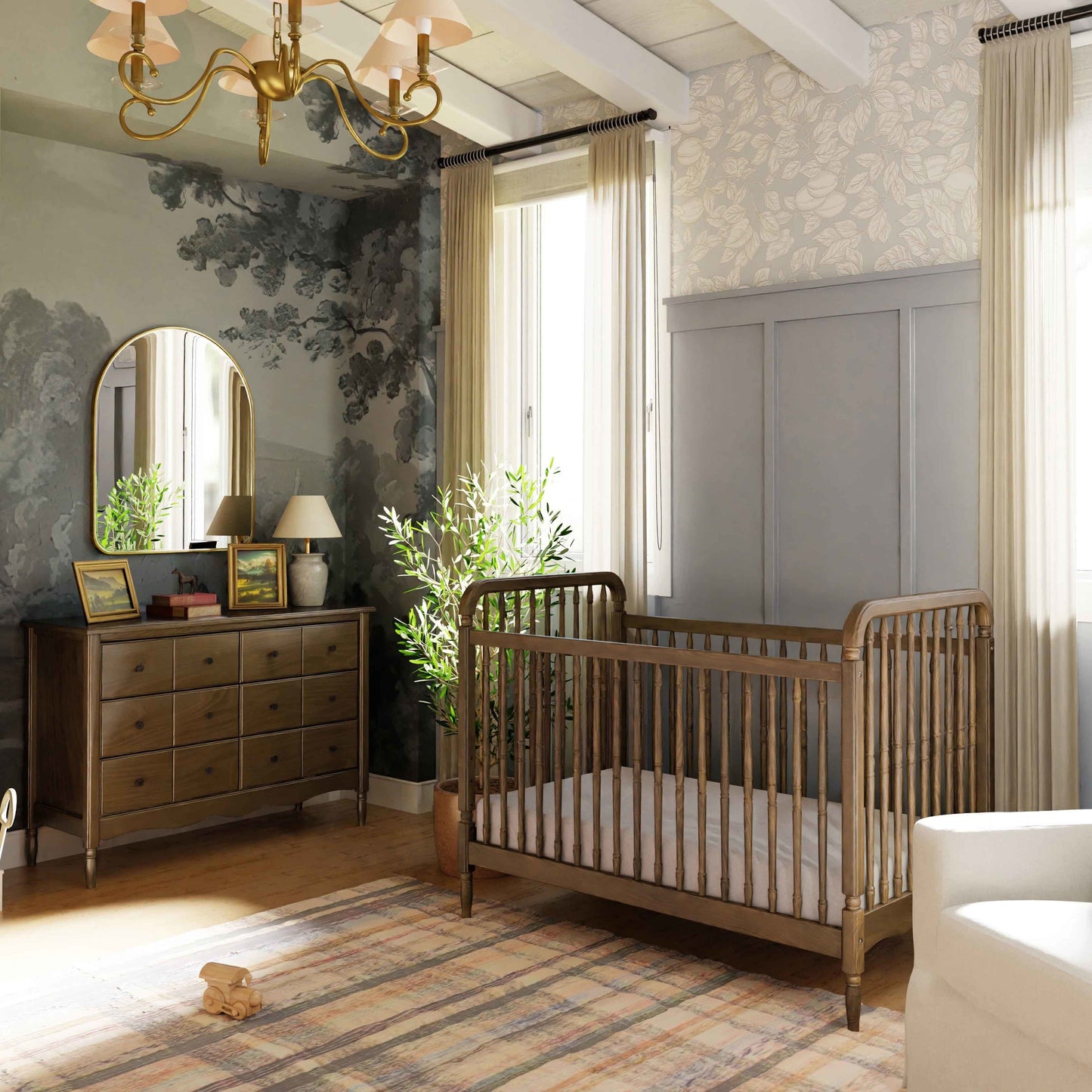 M7101NL,Liberty 3-in-1 Convertible Spindle Crib w/Toddler Bed Conversion Kit in Natural Walnut