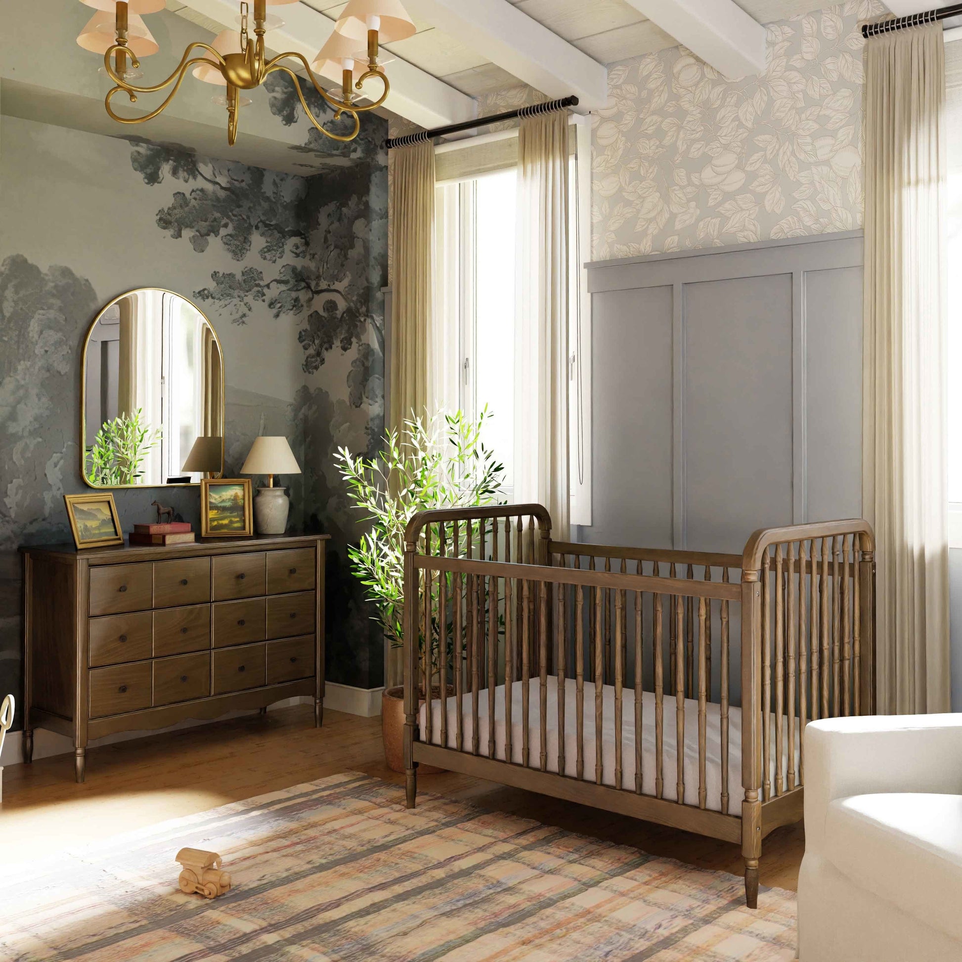 M7101NL,Liberty 3-in-1 Convertible Spindle Crib w/Toddler Bed Conversion Kit in Natural Walnut