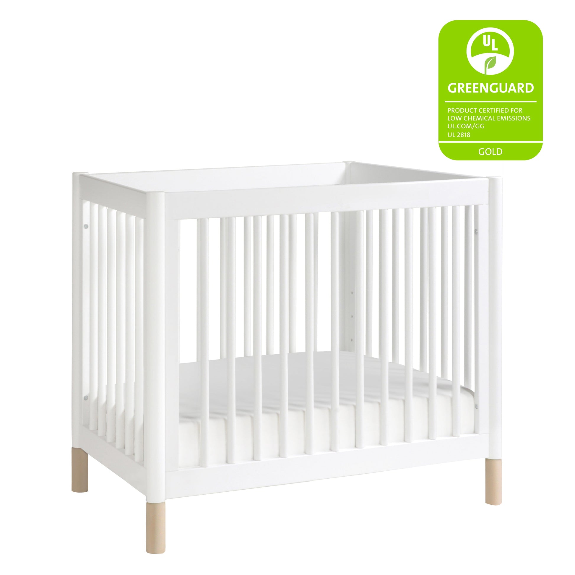 M12998WNX,Gelato 4-in-1 Convertible Mini Crib and Twin bed in White Finish w/Washed Natural Feet