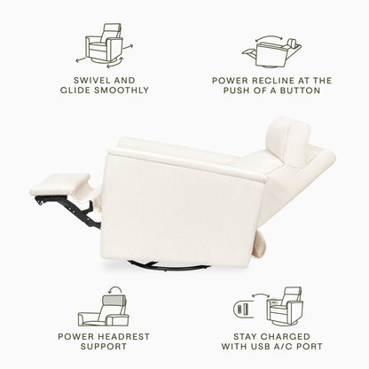 B17186YC,Willa Plus Power Glider Recliner w/ Power Headrest in Ivory Corduroy