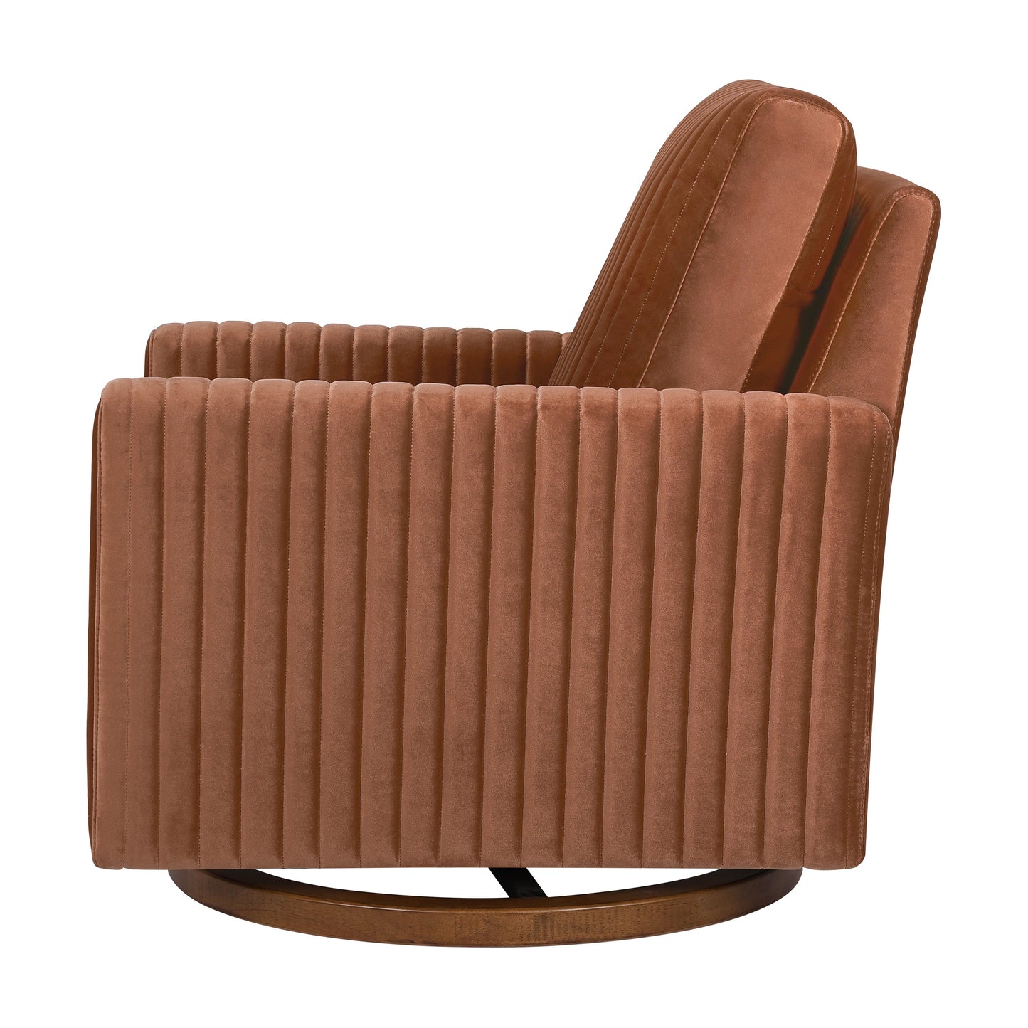 M26687RTVDB,Poe Channeled Swivel Glider in Rust Velvet with Dark Wood Base