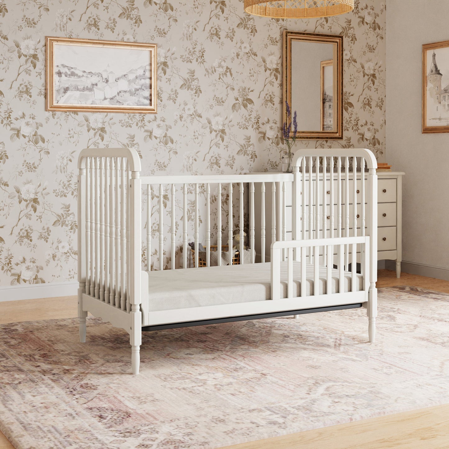 M7101RW,Liberty 3-in-1 Convertible Spindle Crib w/Toddler Bed Conversion Kit in Warm White