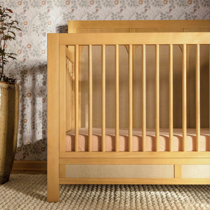 M24801HYPSEW,Eloise 4-in-1 Convertible Crib in Honey & Performance Sand Eco-Weave