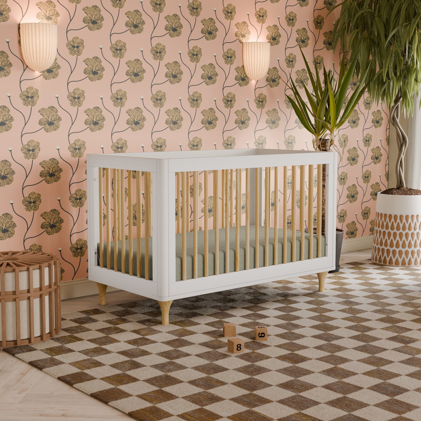 M9001WN,Lolly 3-in-1 Convertible Crib w/Toddler Bed Conversion Kit in White/Natural