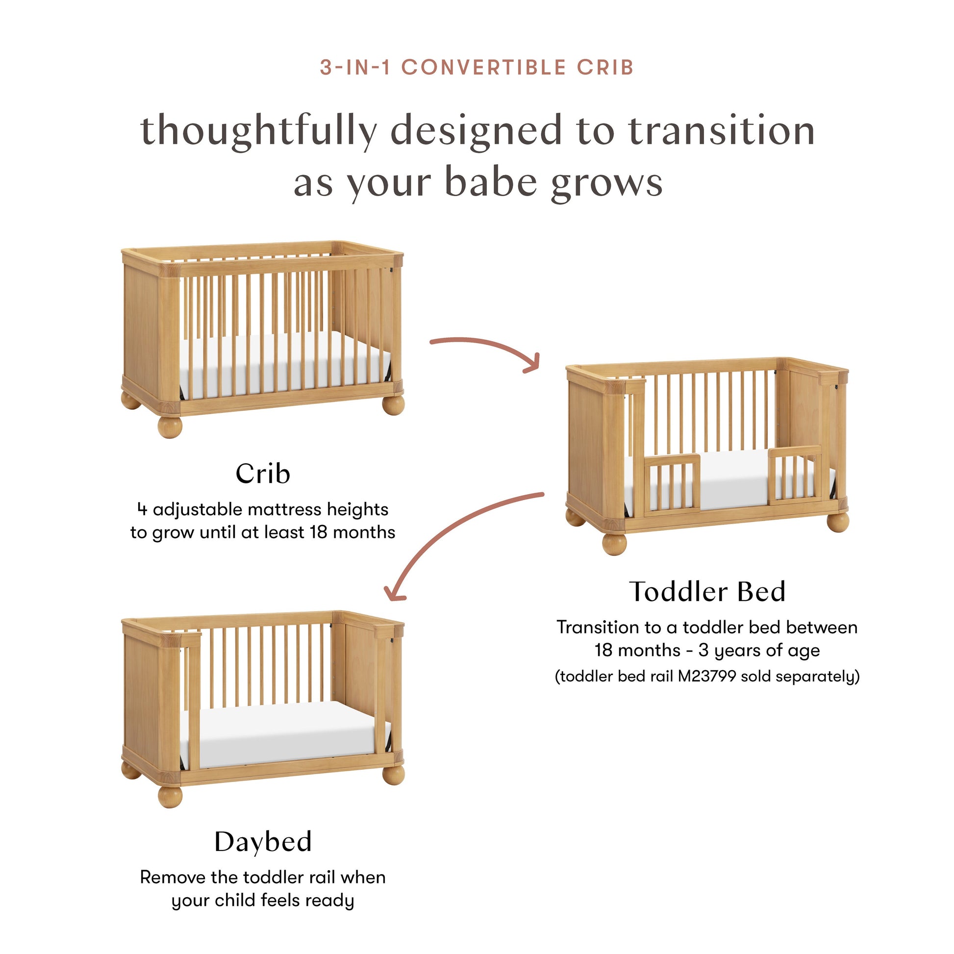 M31801HY,Crosby 3-in-1 Convertible Crib in Honey