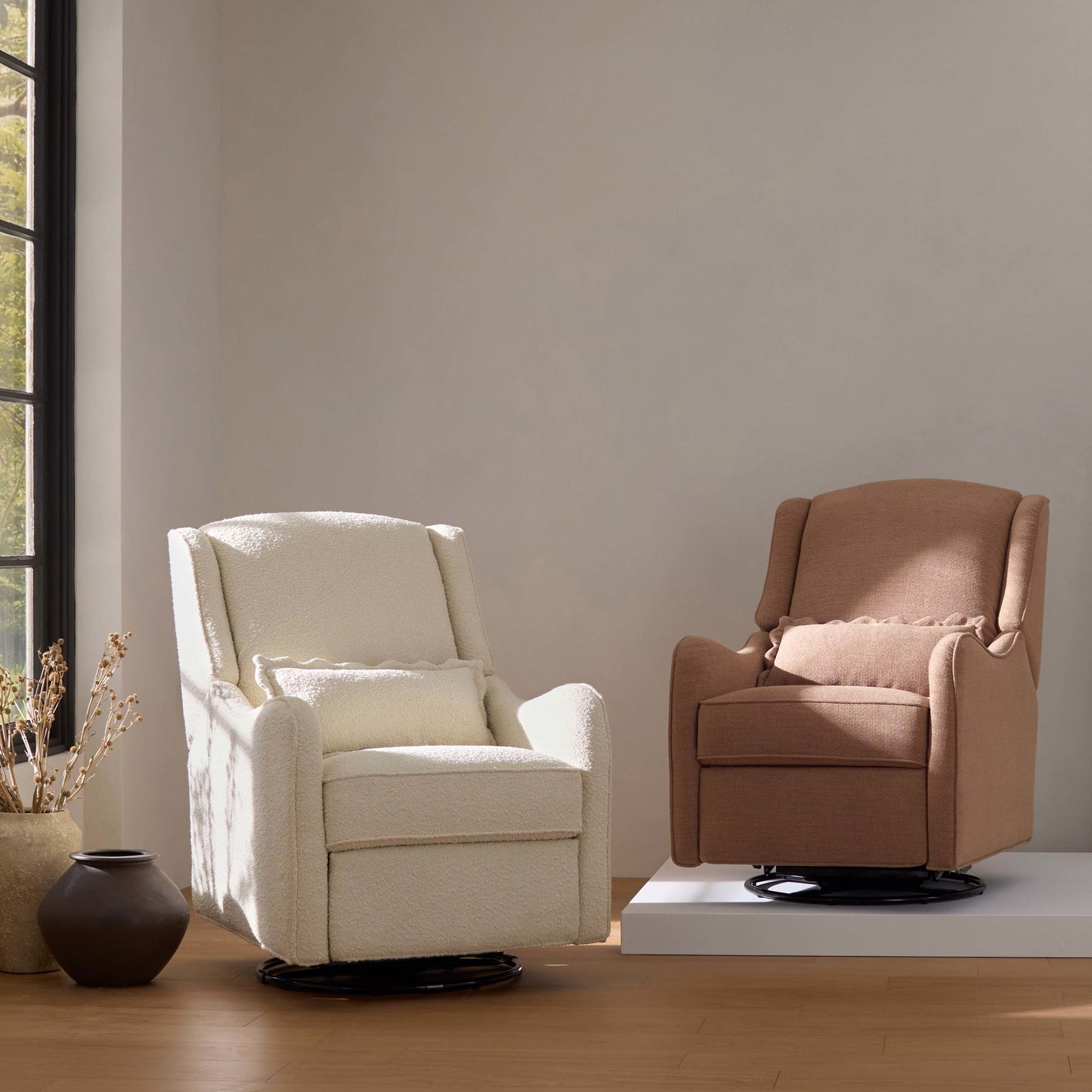 M27787WB,Devon Recliner and Swivel Glider in Ivory Boucle