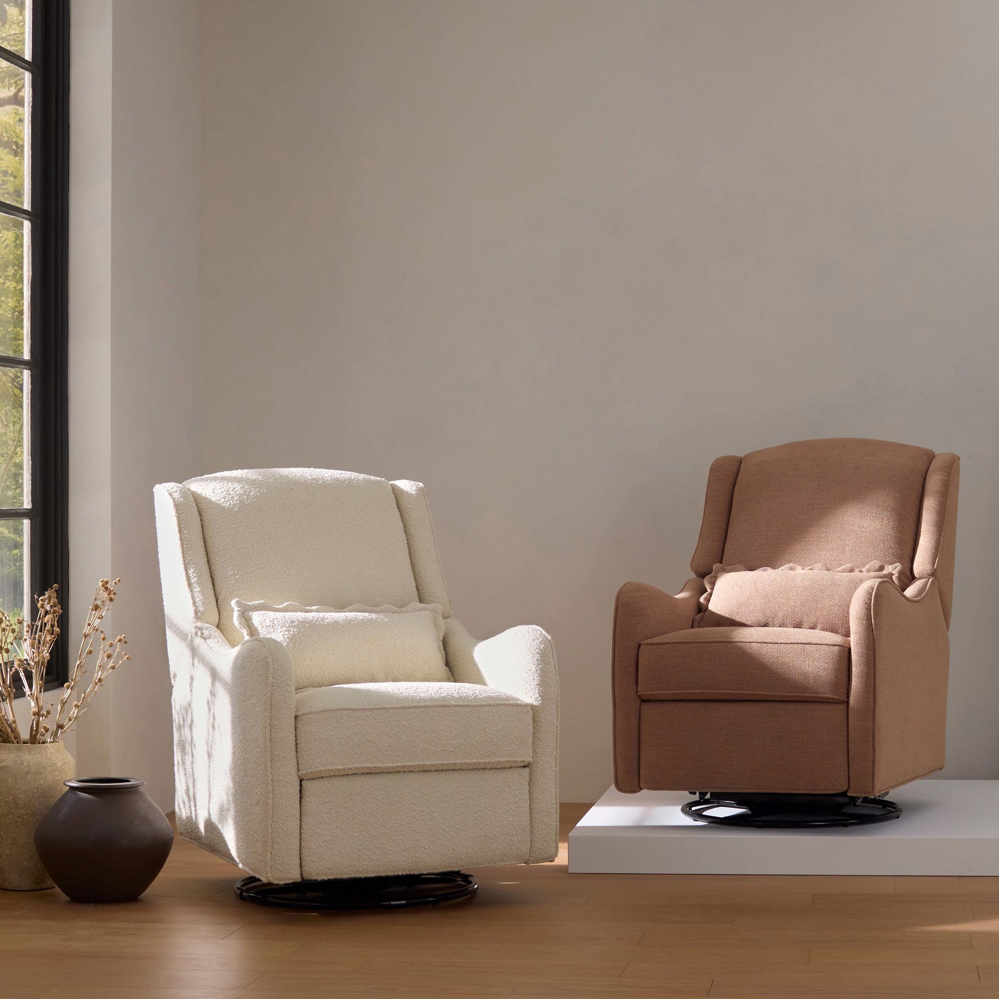 M27787WB,Devon Recliner and Swivel Glider in Ivory Boucle