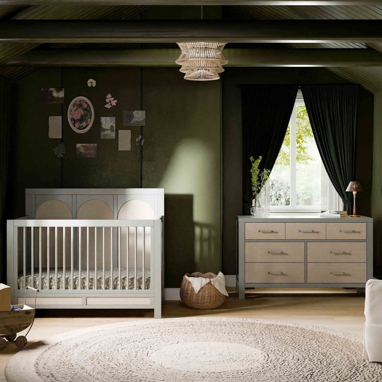 M24816FSPSEW,Eloise 7-Drawer Assembled Dresser in French Sage and Performance Sand Eco-Weave
