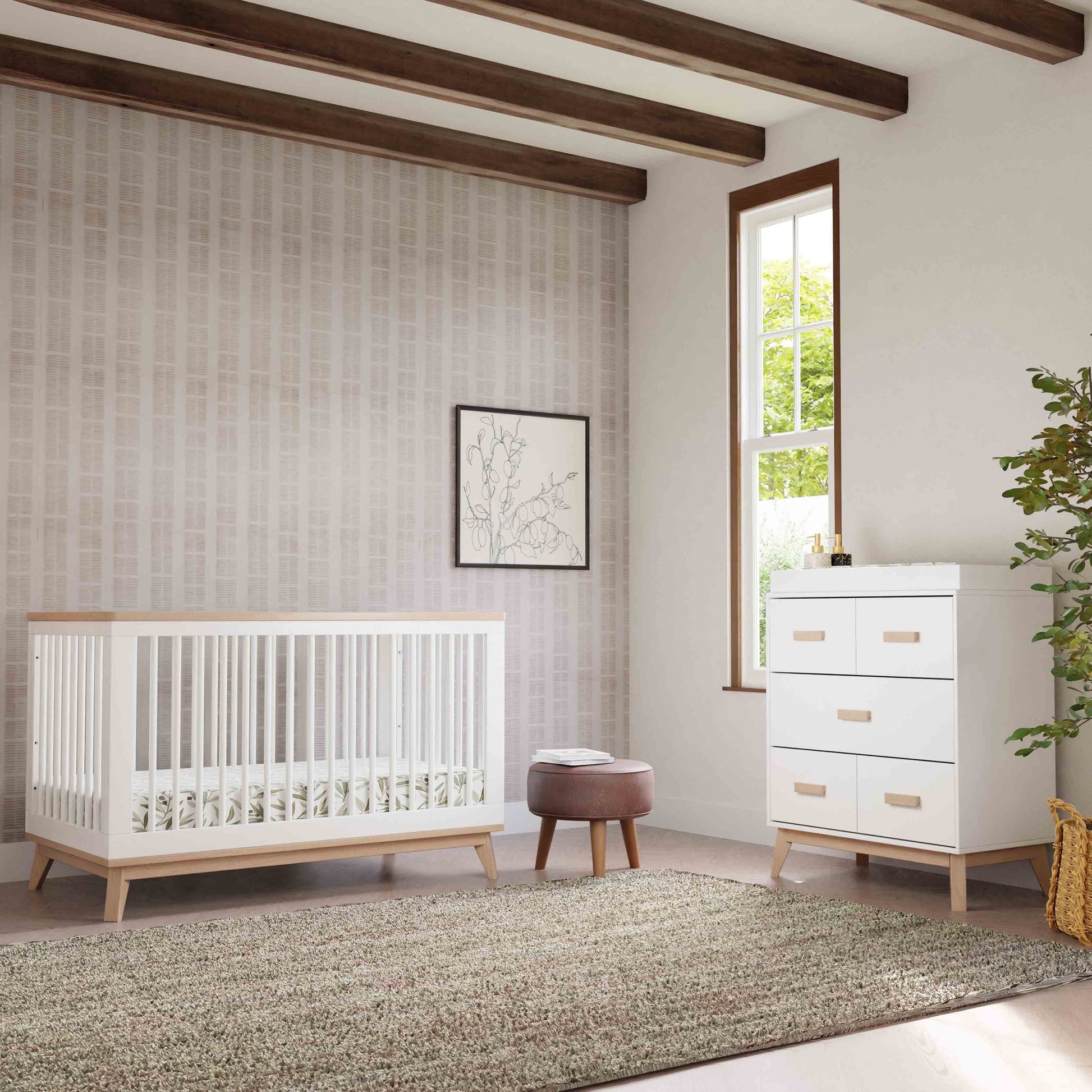 M5801WNX,Scoot 3-in-1 Convertible Crib w/ToddlerBedConversion Kit in White/WashedNatural