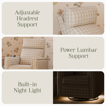 M17183TGH,Willa Deluxe Power Glider Recliner w/Heat&Massage in Tan Gingham
