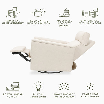 M17183PWB,Willa Deluxe Power Glider Recliner w/Heat&Massage in Performance Ivory Boucle