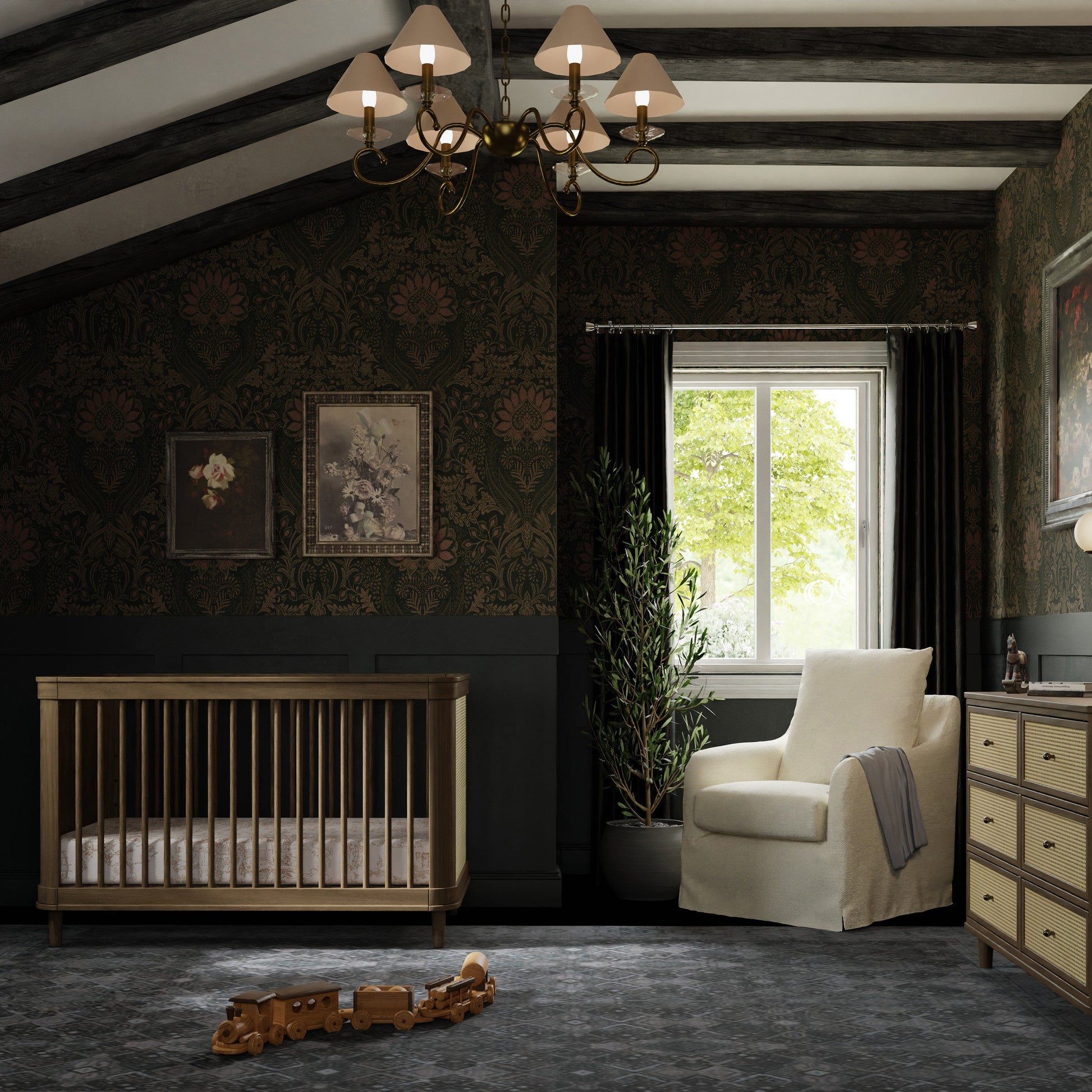 M23701NLBC,Marin with Cane 3-in-1 Convertible Crib in Natural Walnut and Blonde Cane